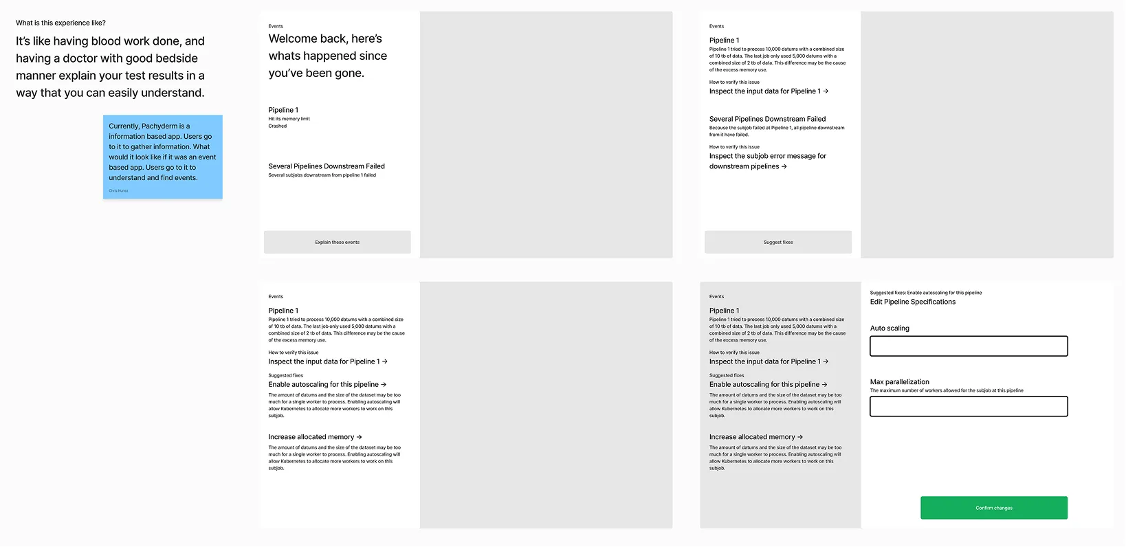 Highlight from user research asking “What is the experience like? which is answered with “It’s like having blood work done, and having a a doctor with good bedside manner explain your test results in a way that you can easily understand.